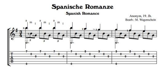 Spanische Romanze TAB - Gitarre 