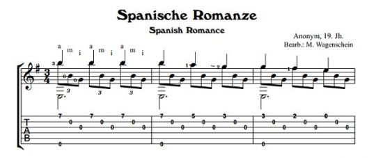 Spanische Romanze TAB - Gitarre 